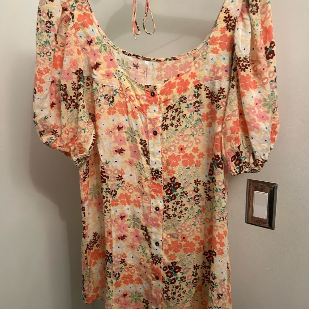 Brand new with tags! Free People Floral Mini Dress in Yellow and Orange - Picture 2 of 7